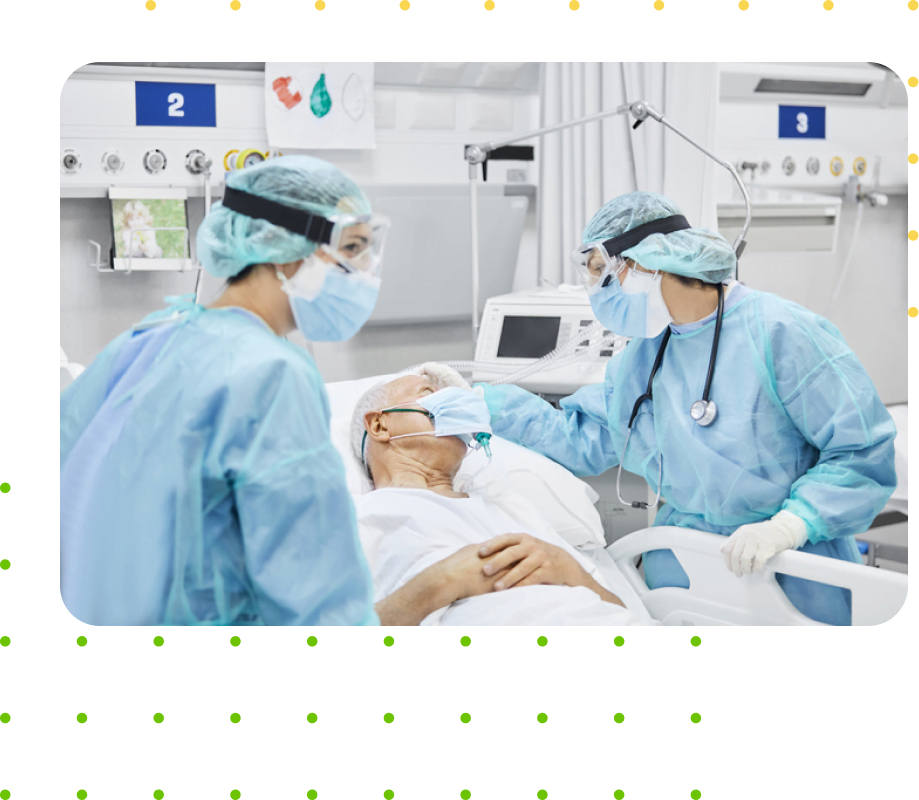 Doctors with clean scrubs on caring for patient in Houston Texas Hospital clean fresh linen on medical bed medical linen and laundry services in Houston, TX