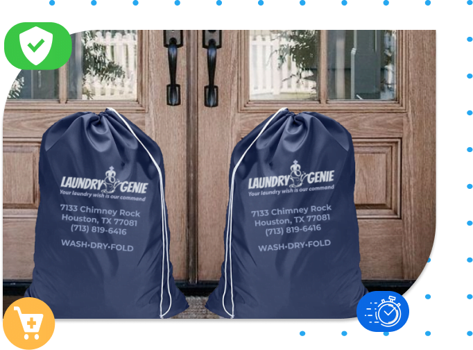 Laundry service laundry bags sitting in front of a house
